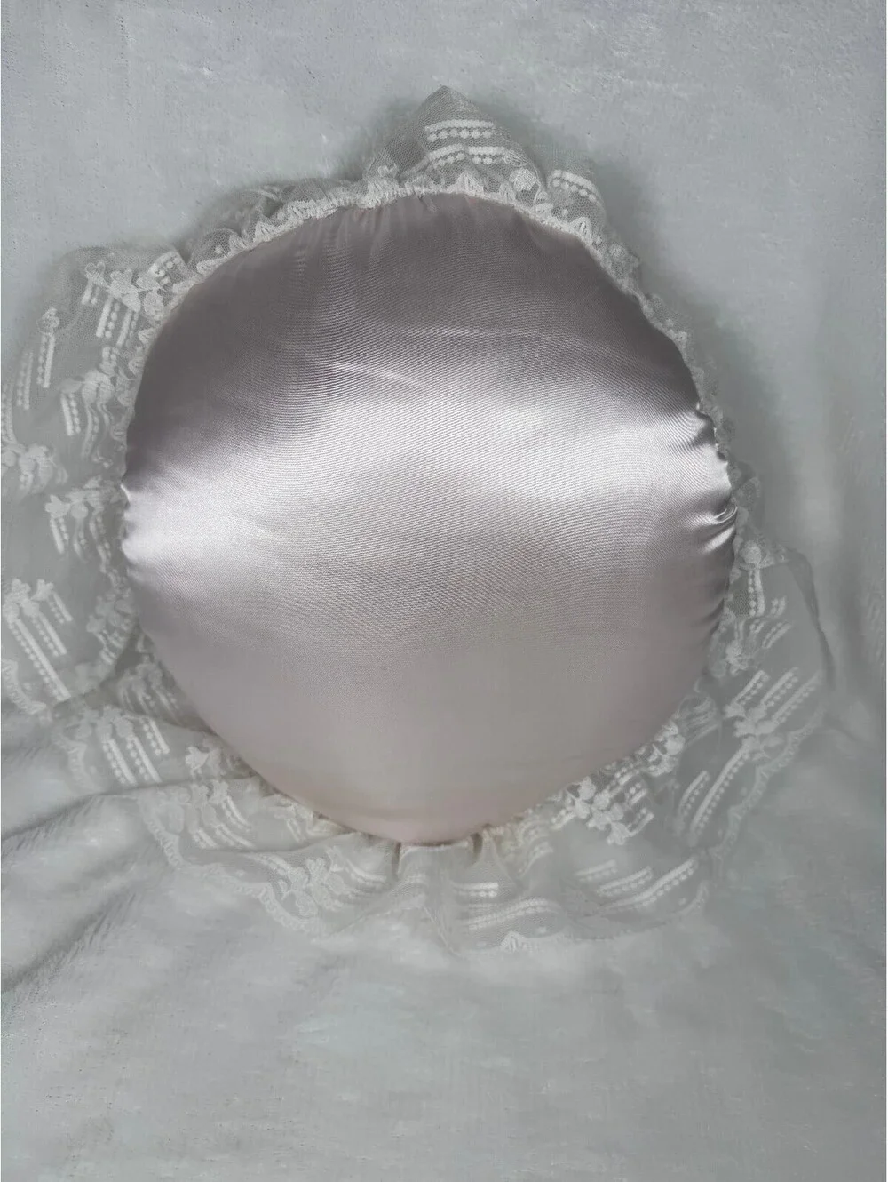 Light Pink Lace Doily Edging Circle Pillow Stiff Stuffing Cottagecore